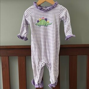Purple and Green Dinosaur Footies with Stripes
